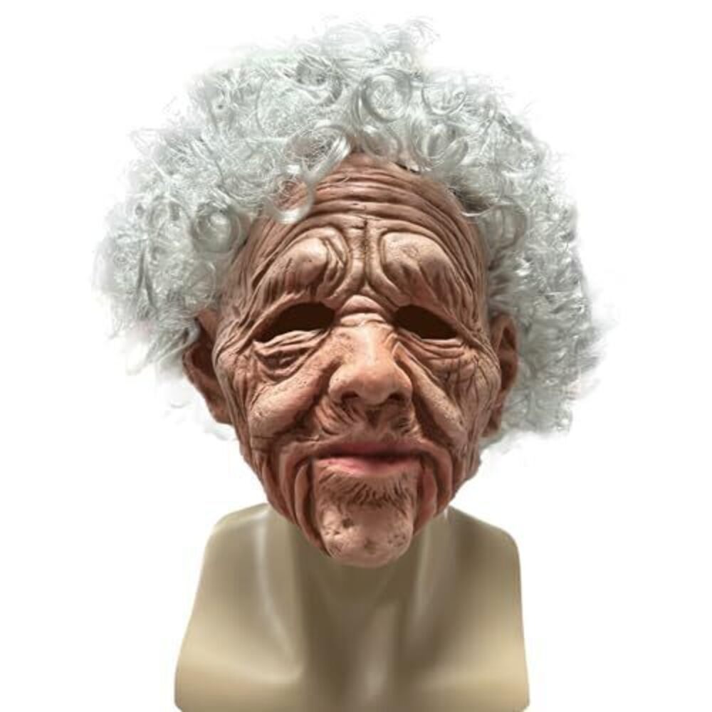 1915 Old Mask Realistic Scary Granny Old Lady Creepy Human with Wrinkled